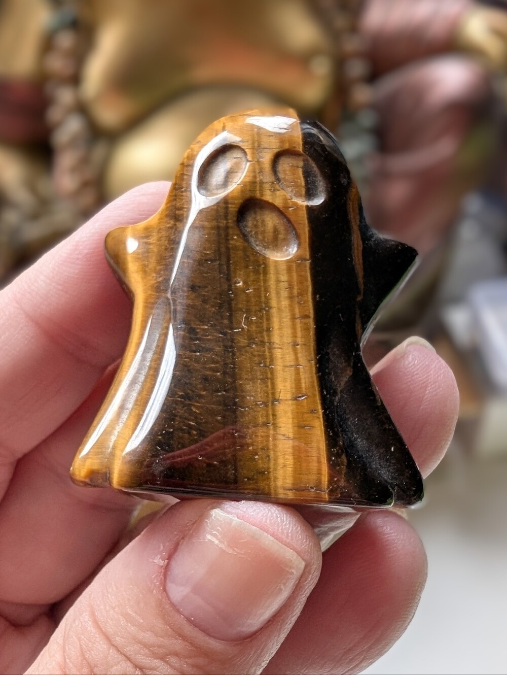 Hand Carved Polished Tiger Eye Quartz Crystal Ghost 👻 Figurine Statue